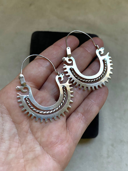Vintage Mexican Sterling Silver Arracadas Hoop Earrings