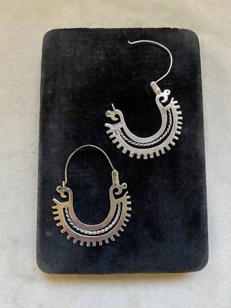 Vintage Mexican Sterling Silver Arracadas Hoop Earrings
