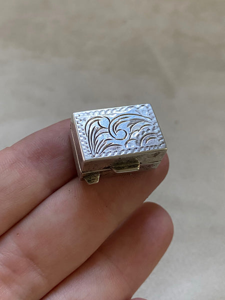 Tiny Engraved Vintage Sterling Pillbox