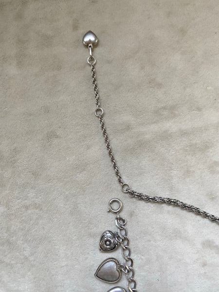 Vintage Convertible 1940's Sterling Silver Sweetheart Charm Necklace / Bracelet