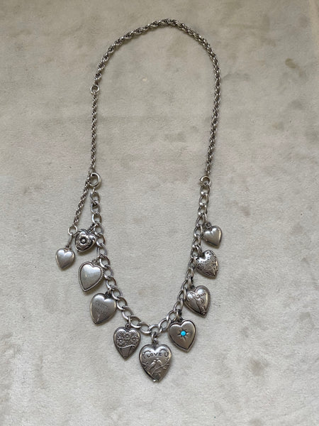 Vintage Convertible 1940's Sterling Silver Sweetheart Charm Necklace / Bracelet