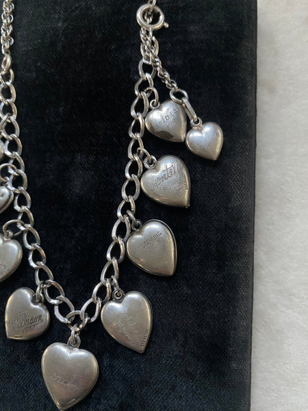 Vintage Convertible 1940's Sterling Silver Sweetheart Charm Necklace / Bracelet