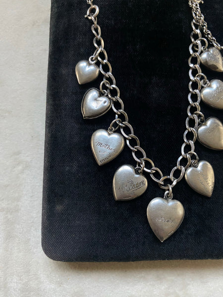 Vintage Convertible 1940's Sterling Silver Sweetheart Charm Necklace / Bracelet