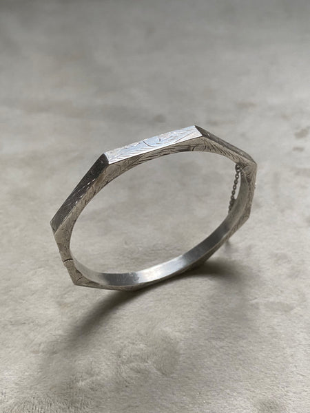 Vintage Sterling Octogon Hinged Cuff Bracelet