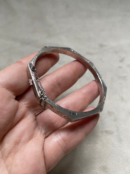 Vintage Sterling Octogon Hinged Cuff Bracelet