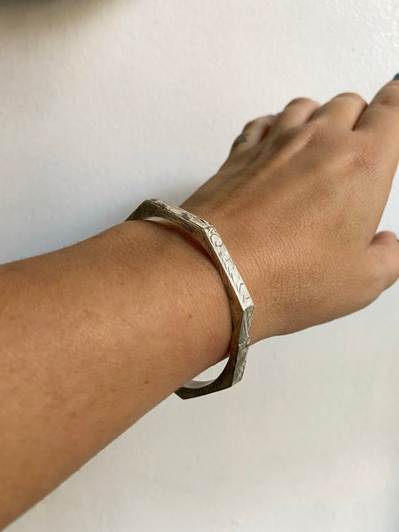 Vintage Sterling Octogon Hinged Cuff Bracelet