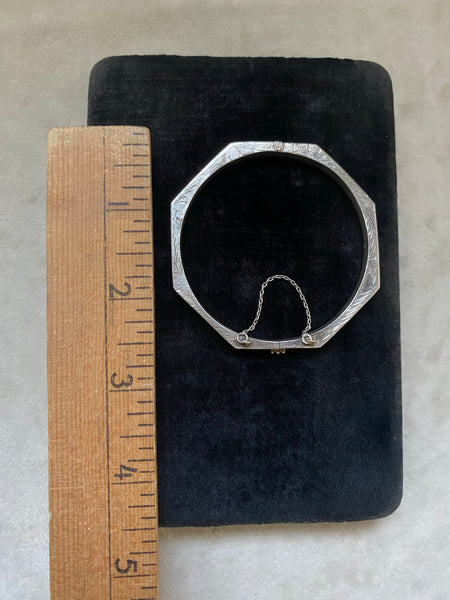 Vintage Sterling Octogon Hinged Cuff Bracelet