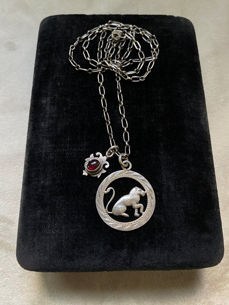Vintage Lion Medallion + Garnet Shield Necklace