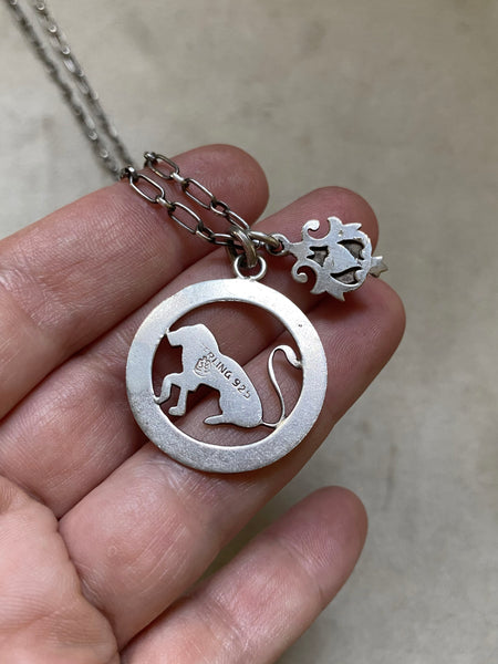 Vintage Lion Medallion + Garnet Shield Necklace