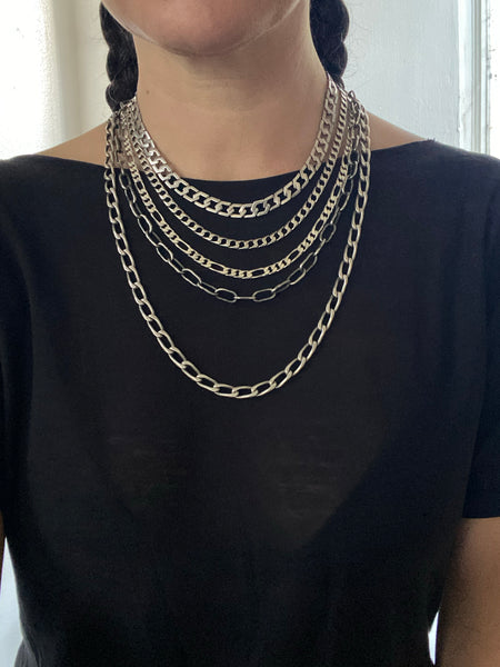 16" Vintage Sterling Unoaerre Flat Diamond Curb Chain (Arezzo, Italy)