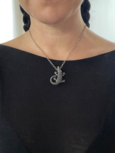 Sterling Gator Pendant Necklace