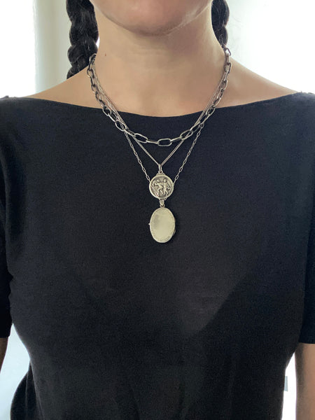 Vintage Sterling Gemini Medallion + Curb Chain Necklace