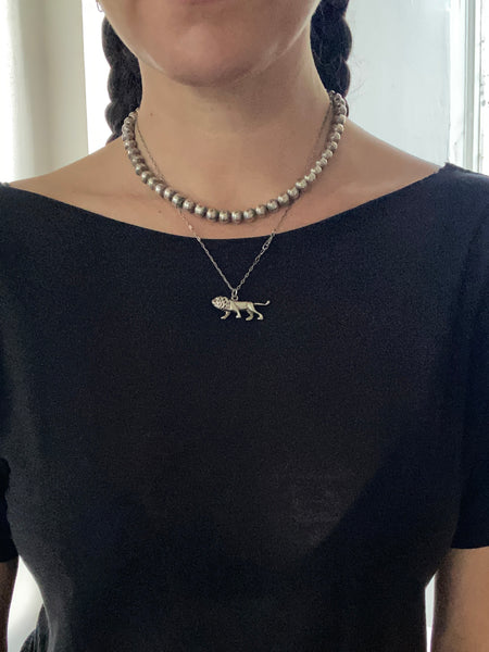 Vintage Solid Sterling Lion Charm Necklace