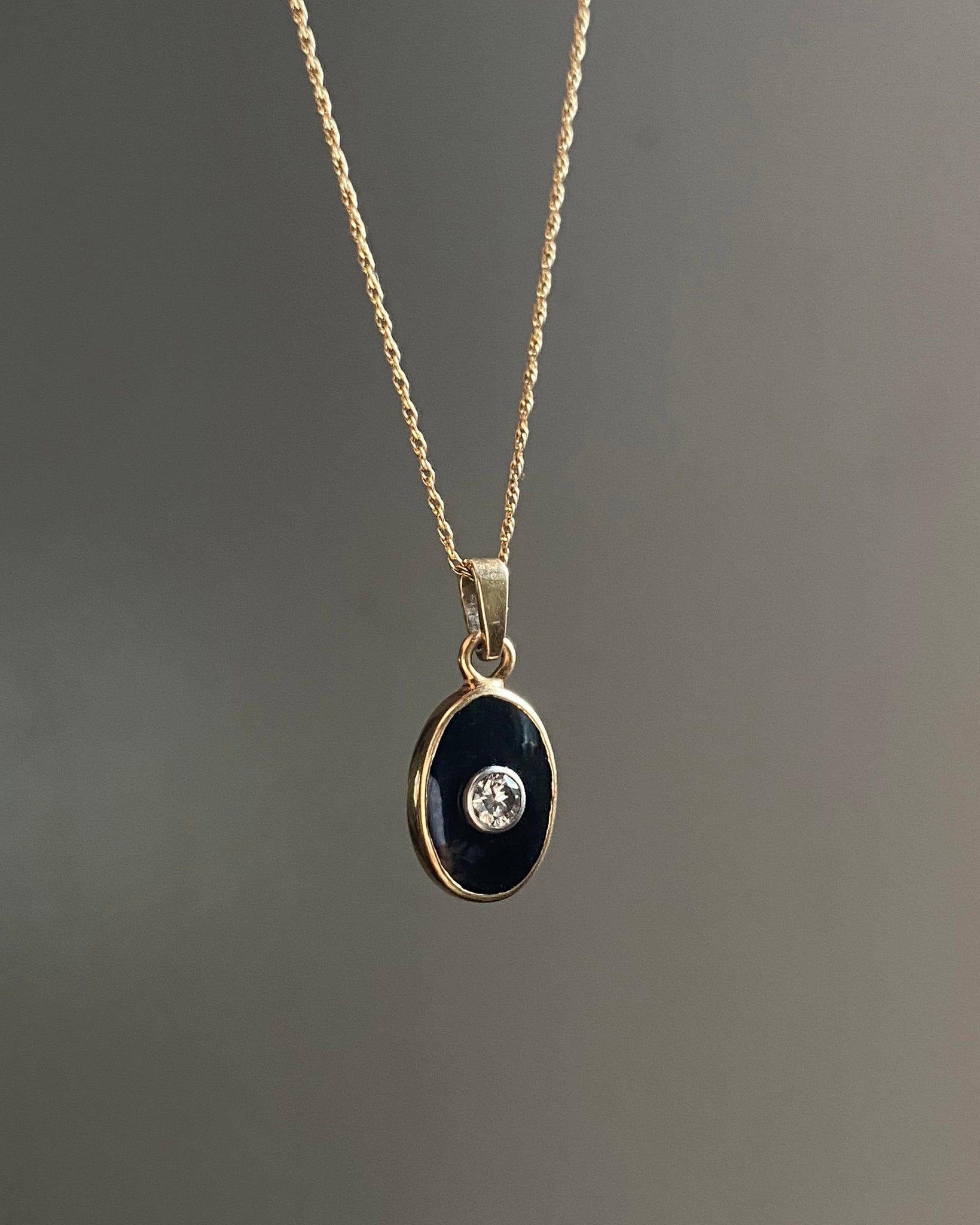 14k Late Deco Onyx + Diamond Charm