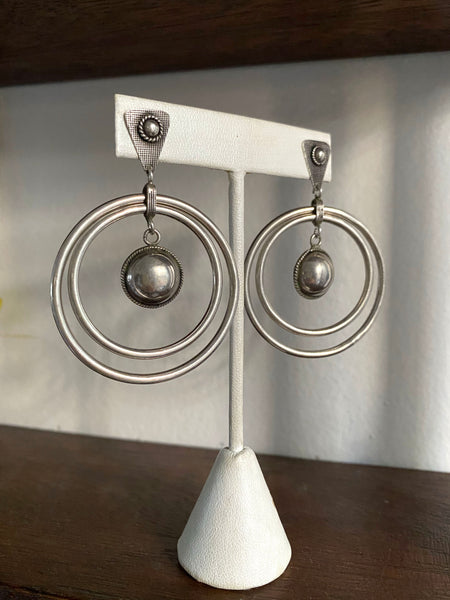 Vintage Sterling Silver Orbit Hoops