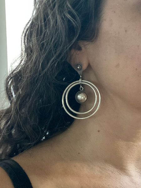 Vintage Sterling Silver Orbit Hoops