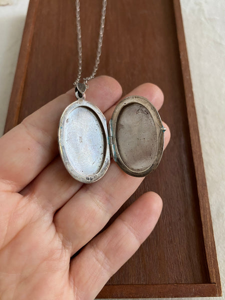 Vintage Mid-Century Hand Engraved Oval Locket Necklace