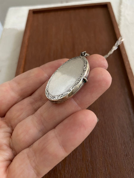 Vintage Mid-Century Hand Engraved Oval Locket Necklace