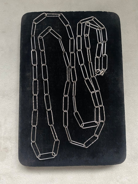 Vintage Sterling Silver Textured Link Paperclip Chain 36"