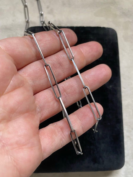 Vintage Sterling Silver Flat Link Paperclip Chain 30"