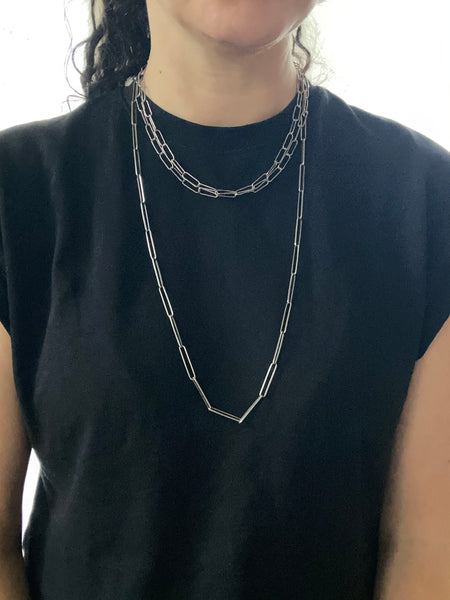Vintage Sterling Silver Flat Link Paperclip Chain 30"