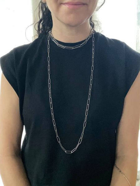 Vintage Sterling Silver Flat Link Paperclip Chain 30"