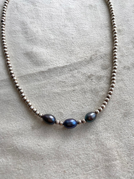 Vintage Sterling and Black Pearl Necklace