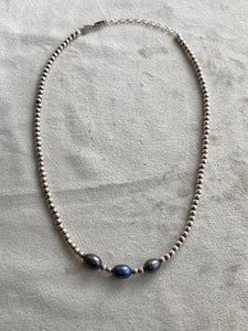 Vintage Sterling and Black Pearl Necklace