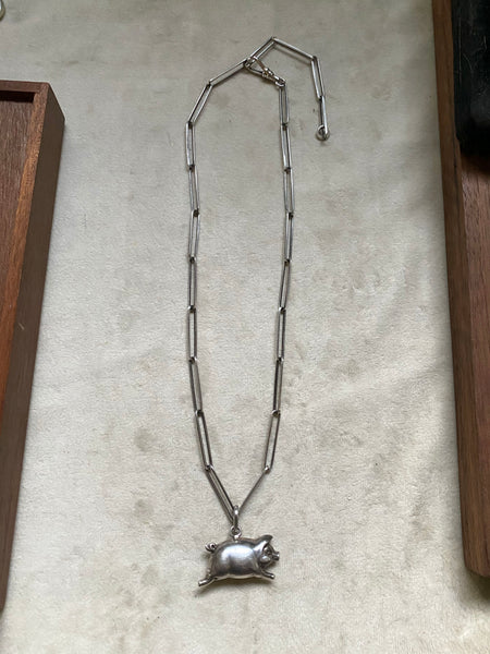 Vintage Sterling Silver Piggie Fob Necklace