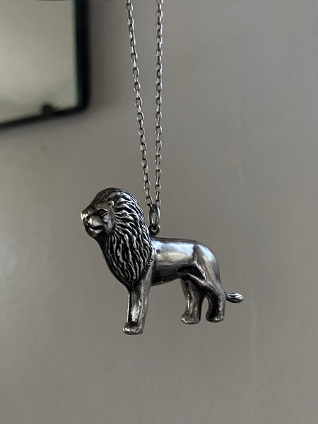 Vintage Sterling Silver Lion Pendant Necklace