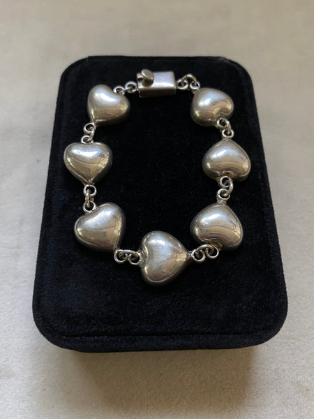 Vintage Taxco Sterling Puffy Heart Bracelet