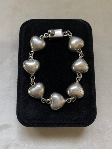 Vintage Taxco Sterling Puffy Heart Bracelet