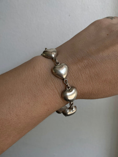 Vintage Taxco Sterling Puffy Heart Bracelet
