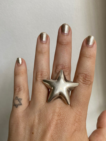 Vintage Mexican .925 Puffy Star Statement Ring sz 8 1/4