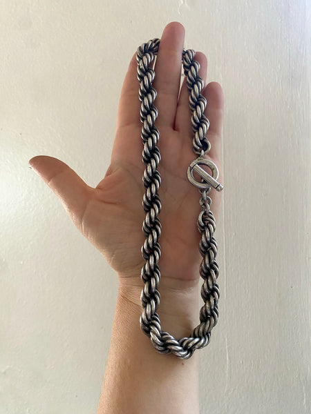 Vintage XL Mexican Sterling Silver Rope Chain Necklace
