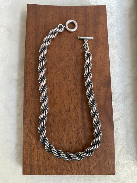 Vintage XL Mexican Sterling Silver Rope Chain Necklace