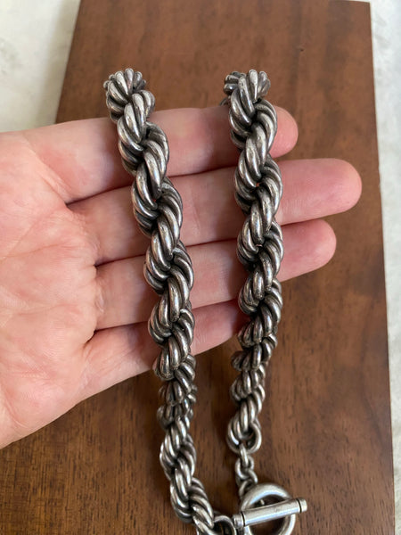 Vintage XL Mexican Sterling Silver Rope Chain Necklace