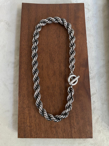 Vintage XL Mexican Sterling Silver Rope Chain Necklace
