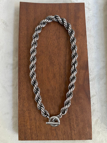 Vintage XL Mexican Sterling Silver Rope Chain Necklace