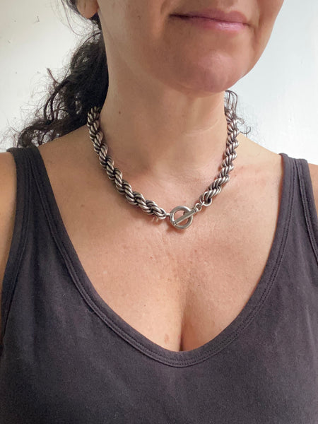 Vintage XL Mexican Sterling Silver Rope Chain Necklace