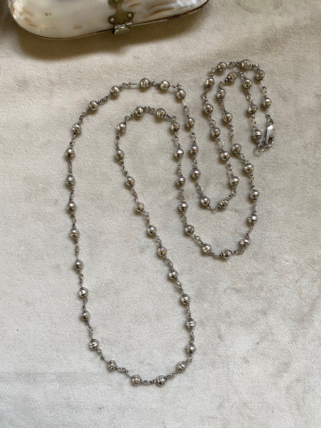 Vintage Sterling Silver 39" Long Rosary Bead Necklace