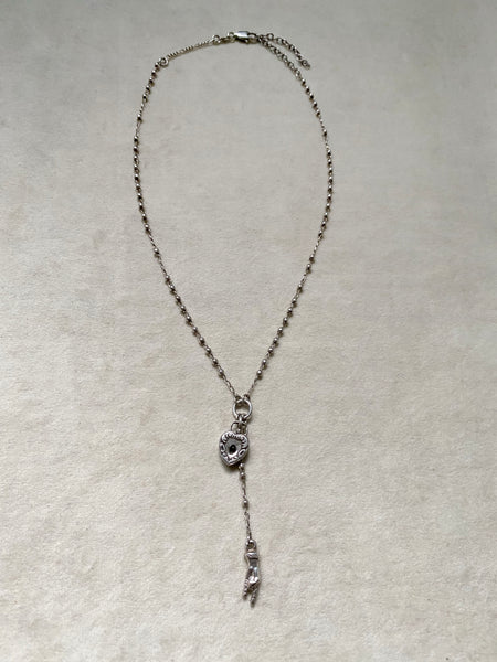 OOAK Antique Sterling Silver Heart Lock+ Rosary Bead Necklace