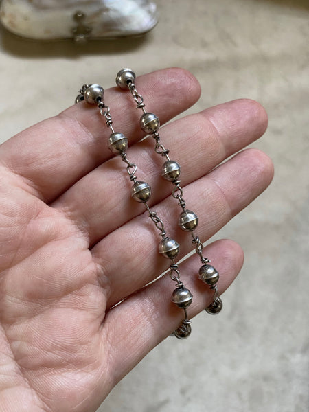 Vintage Sterling Silver 39" Long Rosary Bead Necklace
