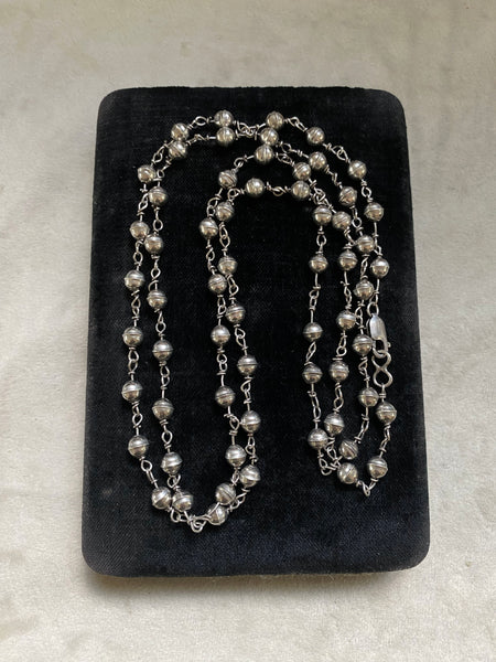 Vintage Sterling Silver 39" Long Rosary Bead Necklace