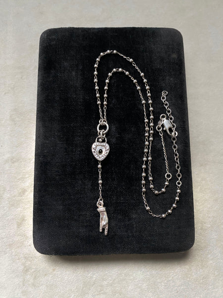 OOAK Antique Sterling Silver Heart Lock+ Rosary Bead Necklace