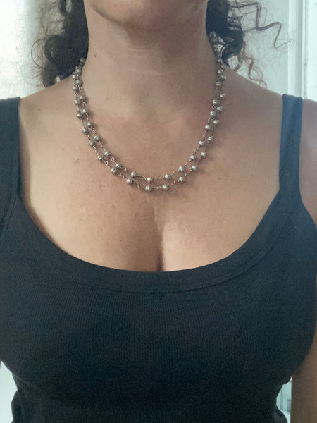 Vintage Sterling Silver 39" Long Rosary Bead Necklace