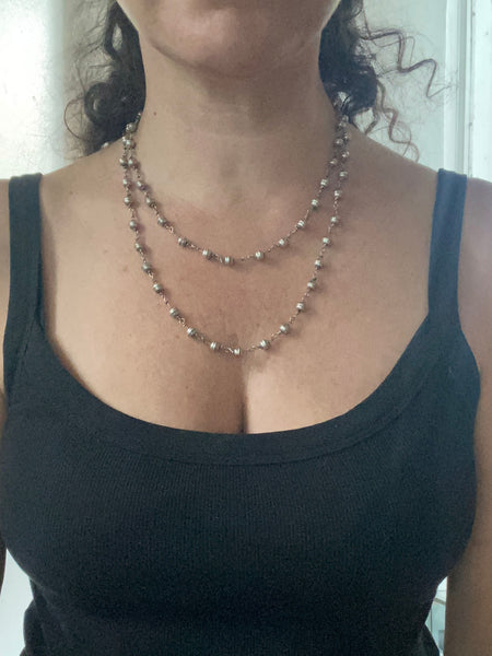 Vintage Sterling Silver 39" Long Rosary Bead Necklace
