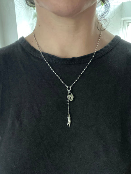 OOAK Antique Sterling Silver Heart Lock+ Rosary Bead Necklace
