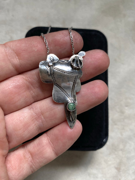 Vintage Sterling Silver Saddle Pendant Necklace
