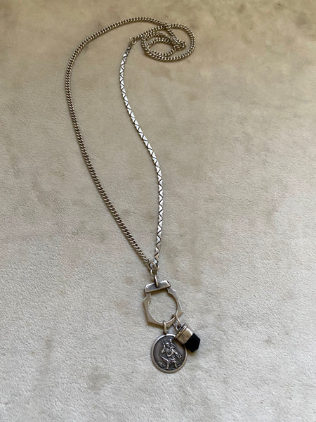 Vintage Sterling Silver Traveller's Charms + Charm Keeper Necklace
